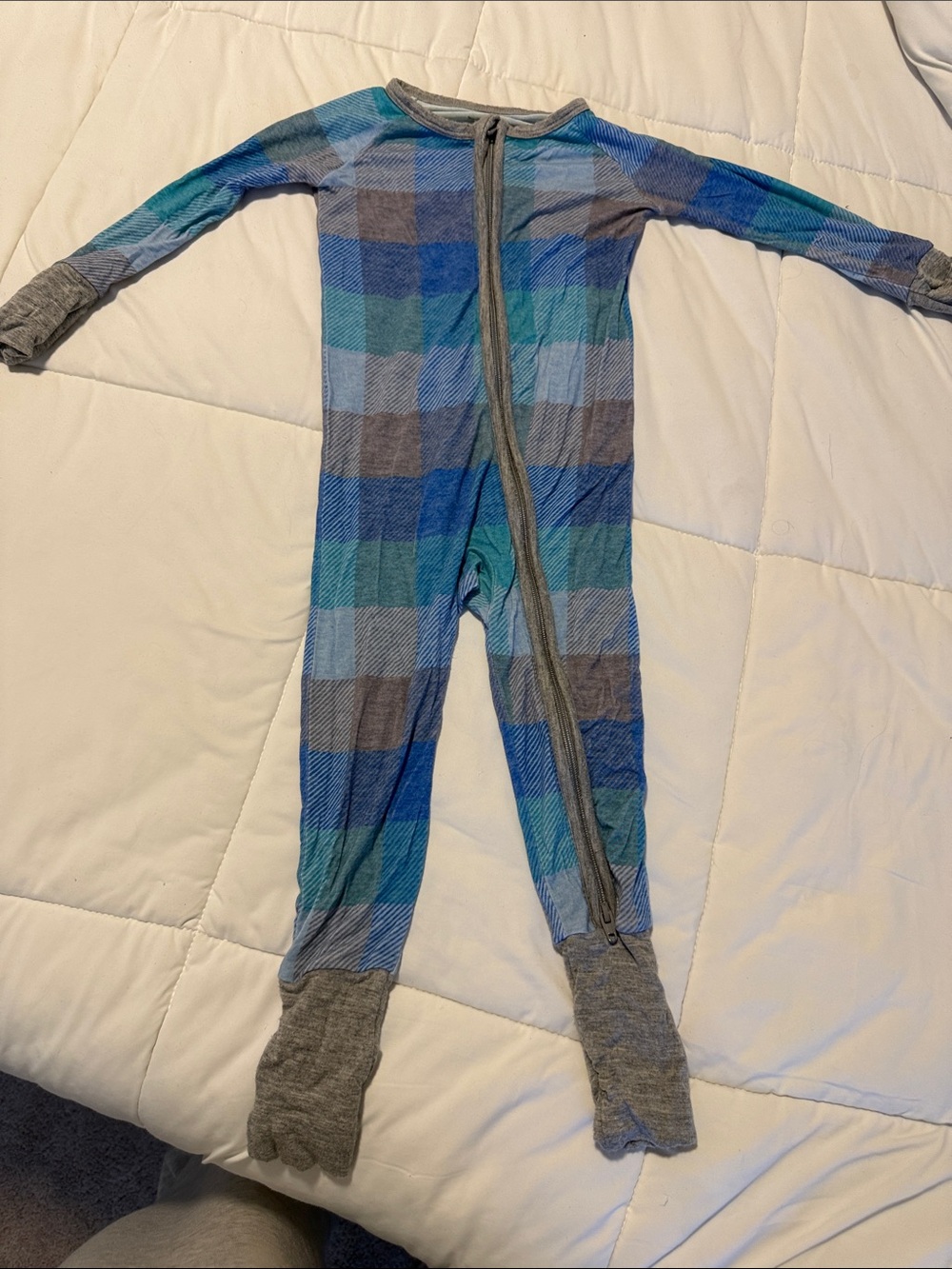 Little Sleepies Blue & Gray Plaid Kids One-Piece Zipper Pajama